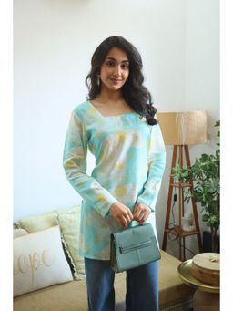 SAY - Blue Floral Square Neck Top for Women