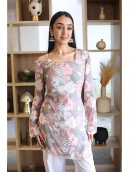 SAY - Grey Floral Square Neck Top for Women