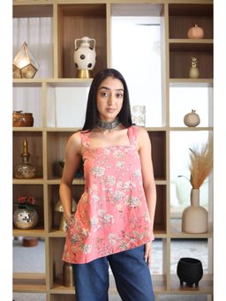 SAY - Peach Floral Square Necktop for Women