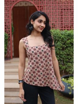 SAY - Beige Printed Square Neck Top for Women