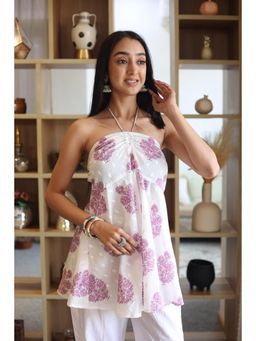 SAY - Off White Floral Top for Women