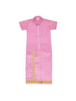 Smiley Buttons - Boys Pink Ethnic Shirt with Dhoti