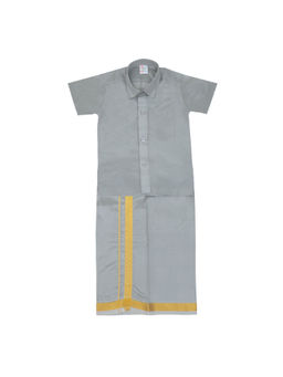 Smiley Buttons - Boys Grey Ethnic Shirt with Dhoti
