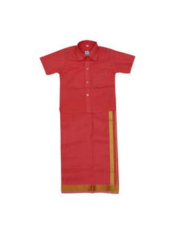 Smiley Buttons - Boys Red Ethnic Shirt with Dhoti