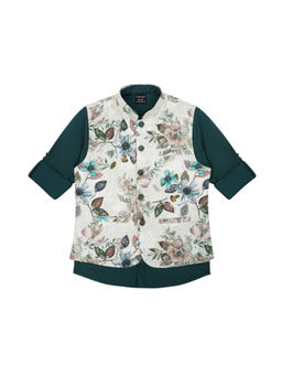 CHARCHIT - Boys Green Traditional Floral Printed Nehru Jacket with Shirt