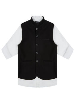 CHARCHIT - Boys Black Partywear Plain Nehru Jacket with Shirt