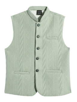 CHARCHIT - Boys Green Traditional Sleeveless Nehru Jacket