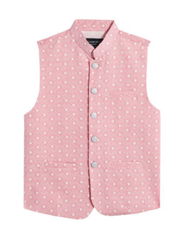 CHARCHIT - Boys Pink Traditional Sleeveless Embroidered Nehru Jacket