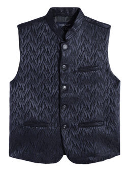 CHARCHIT - Boys Navy Blue Traditional Sleeveless Nehru Jacket