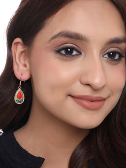 VIRAASI - Gold-Toned Contemporary Red Stone Drop Earrings