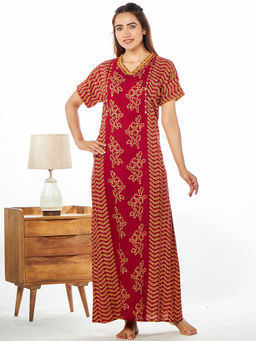 July Nightwear - for Women Rayon Red Long Nighty - JJN355 - Maroon