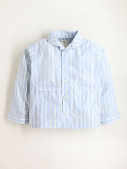 CHERRY CRUMBLE BY NITT HYMAN - Striped Sky Blue Night Suit For Kids (Set of 2)