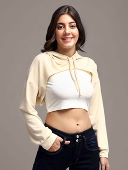 IKI CHIC - Beige Hooded Long Sleeve Crop Top