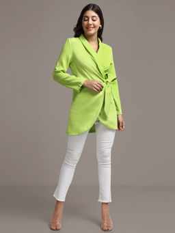 IKI CHIC - Solid Green Wrap Detail Single Breasted Blazer