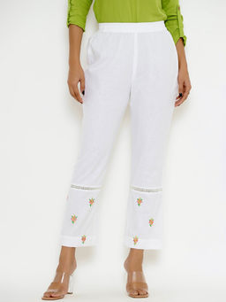 PINKVILLE JAIPUR - White Floral Boota Embroidery Pants