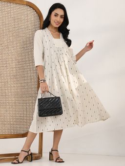 Libas - Womens Off White Woven Design A-Line Dress