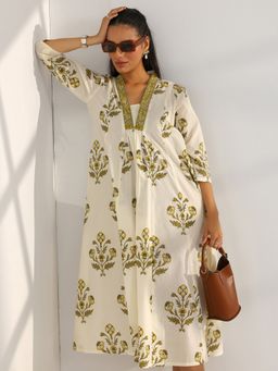 Libas - Womens Off White Printed A-Line Dress