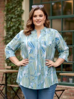 Indietoga - Plus Size Green Abstract Print Rayon Top