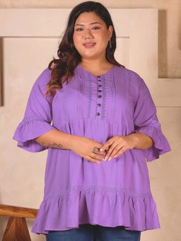 Indietoga - Plus Size Lavender Solid Tiered Rayon Top with Pockets