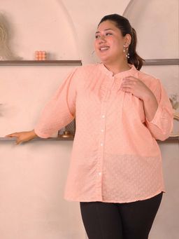 Indietoga - Plus Size Peach Chikankari Cotton Shirt