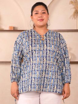 Indietoga - Plus Size Blue Paisley Print Cotton Top