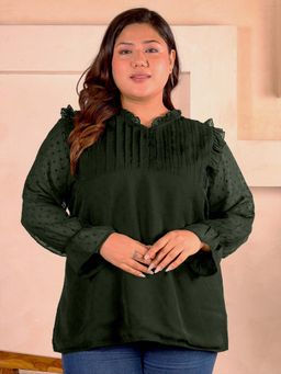 Indietoga - Plus Size Green Self Embroidered Georgette Top