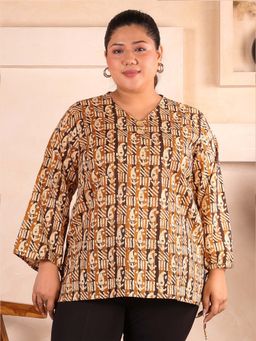 Indietoga - Plus Size Mustard Paisley Print Cotton Top