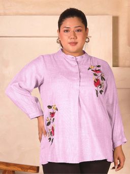 Indietoga - Plus Size Lavender Floral Embroidered Cotton Top