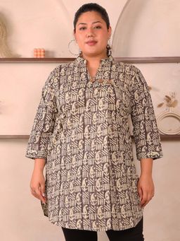 Indietoga - Plus Size Brown Paisley Print Cotton Top