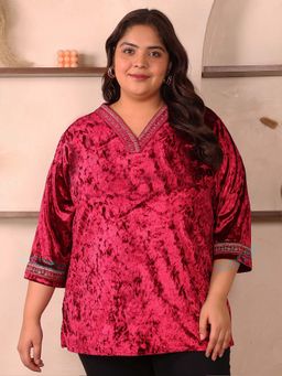 Indietoga - Plus Size Maroon Solid Velvet Top