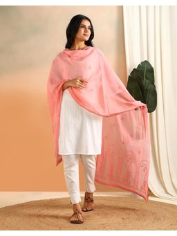 Fabindia - Pink Cotton Silk Chikankari Dupatta