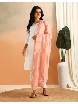 Fabindia - Coral Cotton Silk Blend Chikankari Dupatta
