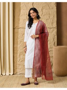 Fabindia - Red Cotton Silk Dabu Printed Dupatta