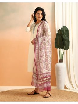 Fabindia - Off White Cotton Silk Hand Block Printed Dupatta