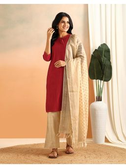 Fabindia - Beige Silk Hand Block Printed Dupatta
