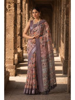 Anjaneya Sarees - Mauve Designer Linen Printed Saree with Unstitched Blouse