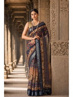 Anjaneya Sarees - Multi-Color Designer Linen Printed Saree with Unstitched Blouse