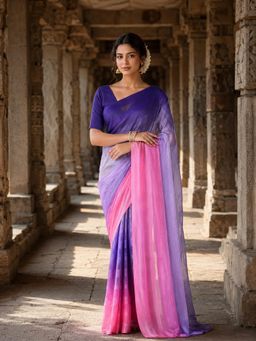 Anjaneya Sarees - Lavender Designer Silk Ombre Saree with Unstitched Blouse