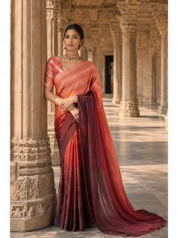 Anjaneya Sarees - Orange Designer Silk Printed Saree with Unstitched Blouse