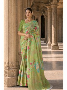 Anjaneya Sarees - Green Designer Silk Printed Saree with Unstitched Blouse