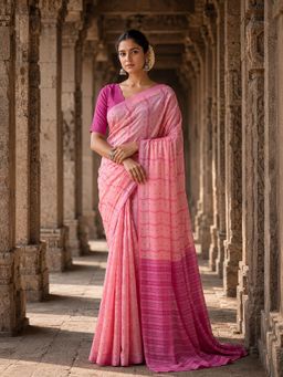Anjaneya Sarees - Pink Designer Silk Printed Saree with Unstitched Blouse