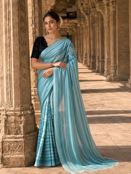 Anjaneya Sarees - Teal Designer Silk Printed Saree with Unstitched Blouse