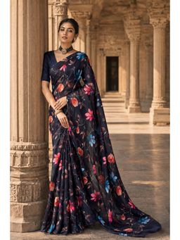 Anjaneya Sarees - Black Designer Silk Printed Saree with Unstitched Blouse