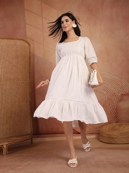 COTLAND FASHION - Breathable Cotton White Tiered Midi Dress