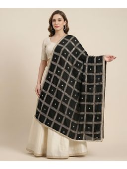 MUFFLY - Premium Chinon Gold Grid Embellished Dupatta Festive and Ethnic Occasion Wear