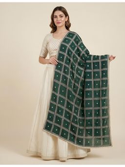 MUFFLY - Premium Chinon Gold Grid Embellished Dupatta Festive and Ethnic Occasion Wear