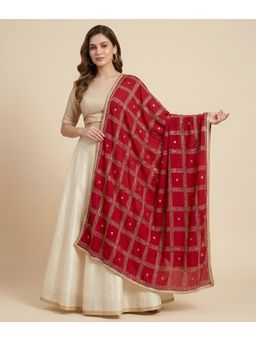 MUFFLY - Premium Chinon Gold Grid Embellished Dupatta Festive and Ethnic Occasion Wear