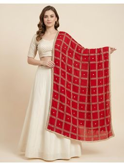MUFFLY - Premium Chinon Gold Grid Embellished Dupatta Festive and Ethnic Occasion Wear