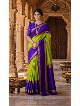 AMRUTKALA SAREES - Green Banarasi Silk Kanjivaram Woven Saree with Unstitched Blouse