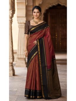 AMRUTKALA SAREES - Maroon Banarasi Silk Kanjivaram Woven Saree with Unstitched Blouse